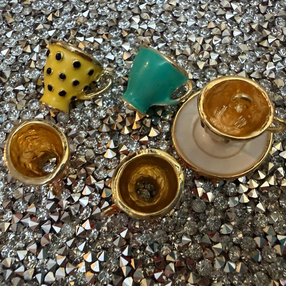 Teacup metal beads jewelry gold tea cup saucer charm pendant Kate Spade necklace - Picture 6 of 8